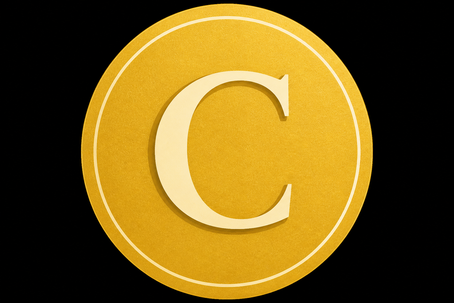 Gold coin with serif C